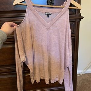 Express “distressed” jersey cold shoulder top